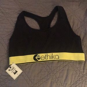 Ethika Black/neon yellow sports bra. NWT